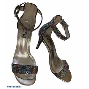 Brash RAINBOW GLITTER Ankle Strap High Heels SZ 6